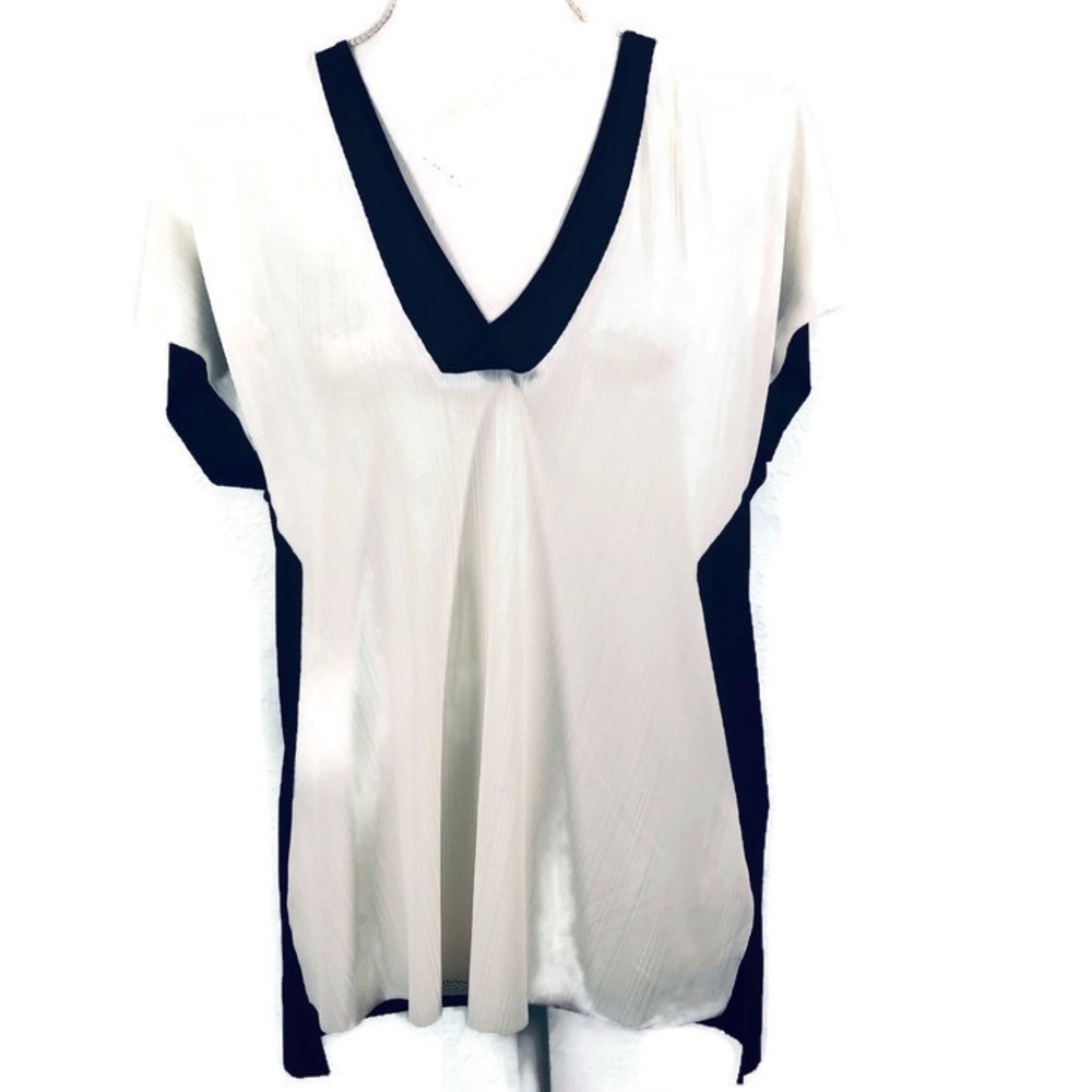 Zara Collection White Black Short Sleeve Shirt Lg